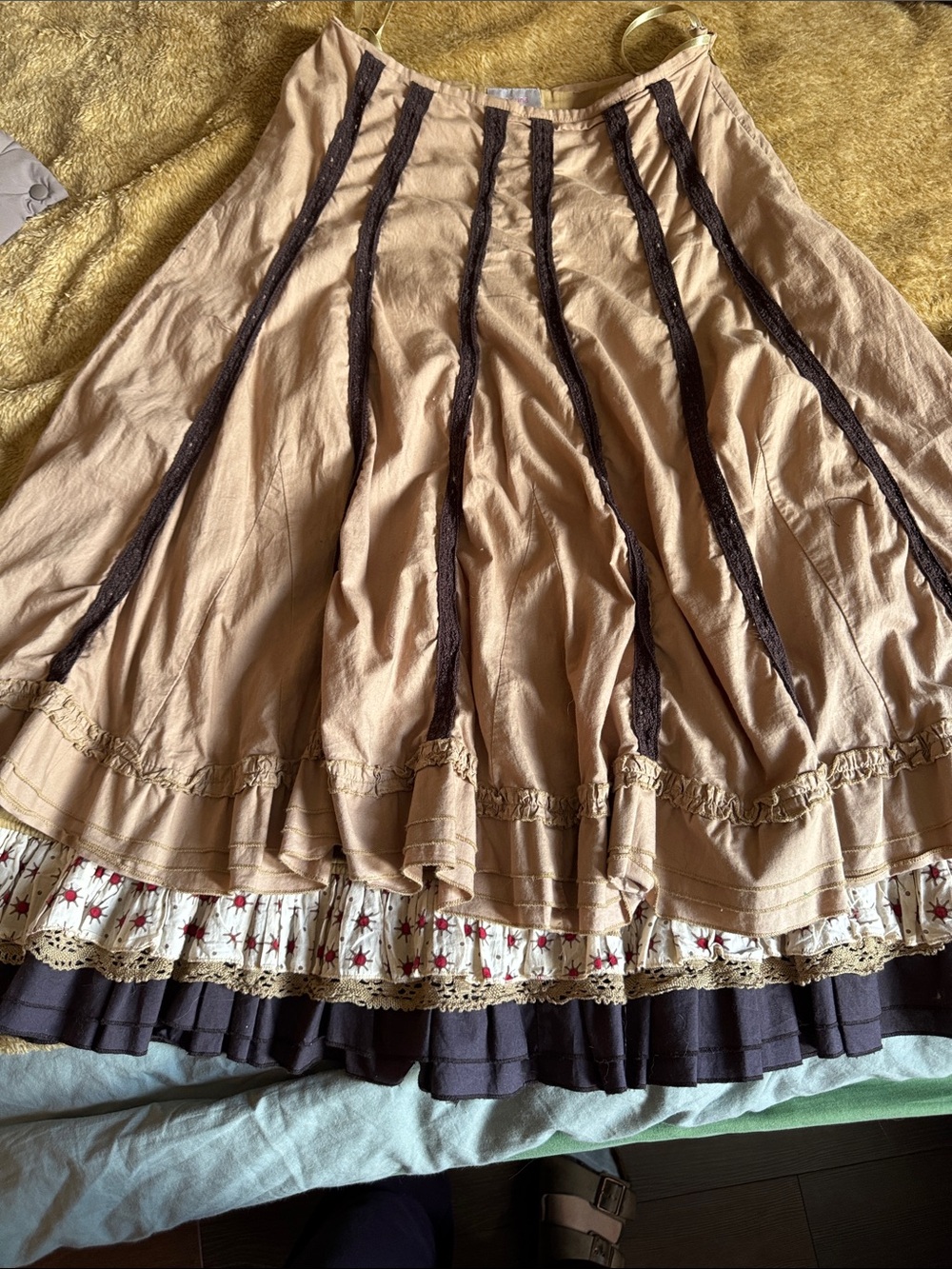 Per Una layer boho tan flowers midi skirt uk 8 us S